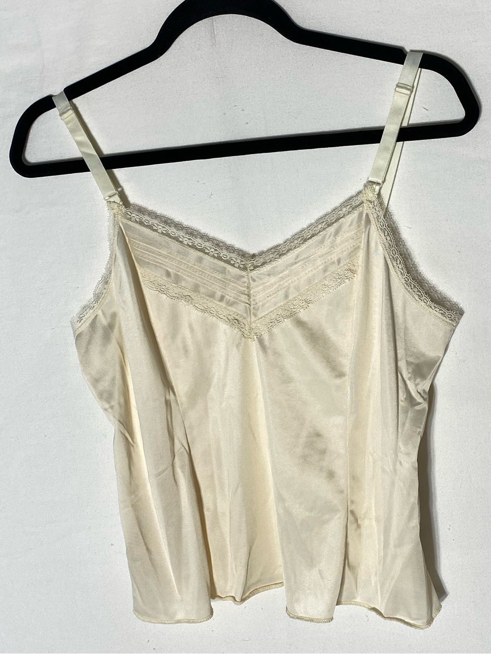 Vintage Sears Ivory Silky Satin Lace V Neck Camisole Tank Top M Coquette